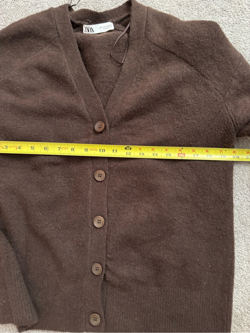 ZARA Chocolate Brown Wool Blend Oversized V-Neck Cardigan Sweater Size S Fits M - Picture 6 of 8